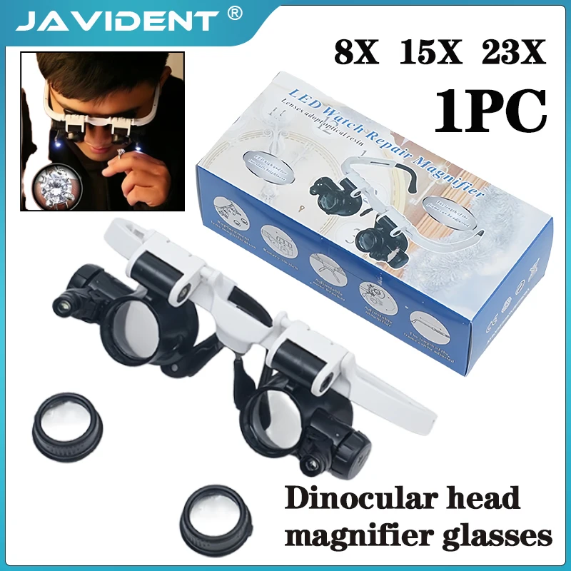NEW 2XLED Head-Mounted Magnifier Adjustable Headband Loupe Lens Magnifying Head Eye Glasses 23X 15X 8X For Watch Jeweler Repair