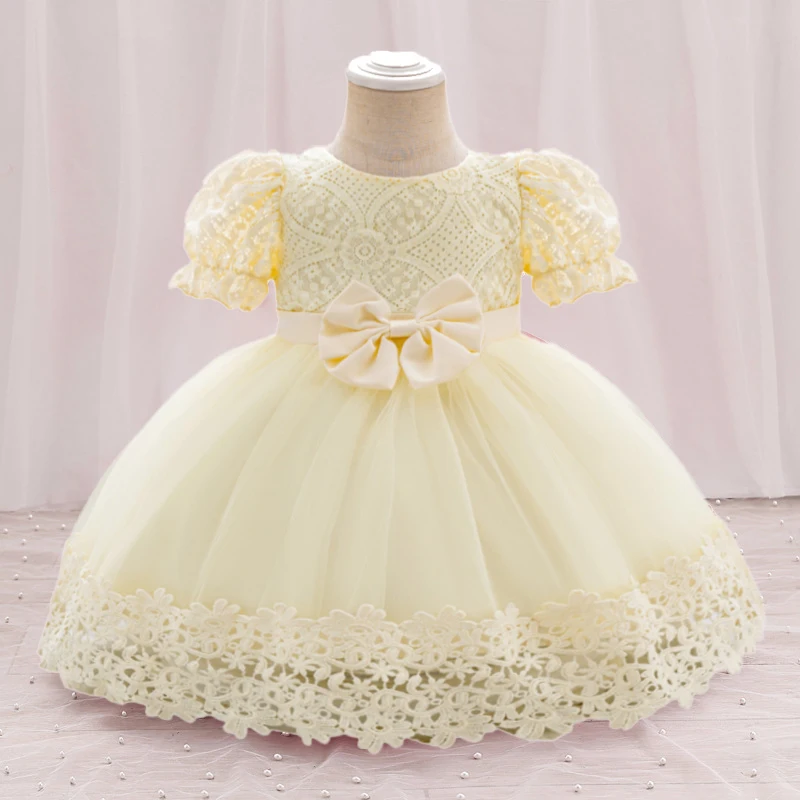 Toddler Girls Party Dress Princess Flower 1st Birthday Prom Gown Girl Short Sleeves Bow Birthday Weddings Summer Dresses Evening