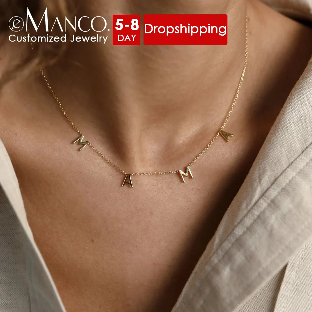 eManco Customized Stainless Steel MAMA Name Necklace Custom Personalized Letter Choker Necklace Pendant Nameplate Gift