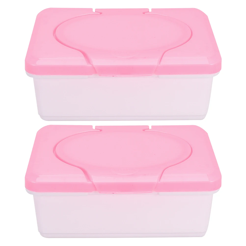 

2Pcs Sturdy Plastic Wet Tissue Holders Dustproof Sealed Storage Boxes with Lid Napkin Organizer for Household Desktop