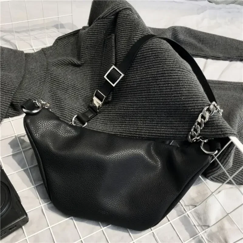 Fashion Leather Waist Fanny Pack Chest Bag Phone Purse with Metal Chain for Women