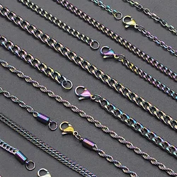 Colorful Rainbow 3MM Cuban Link Chain Necklace for Women Stainless Steel Rope Chain Choker On Neck Punk Trend LGBT Pride Jewelry