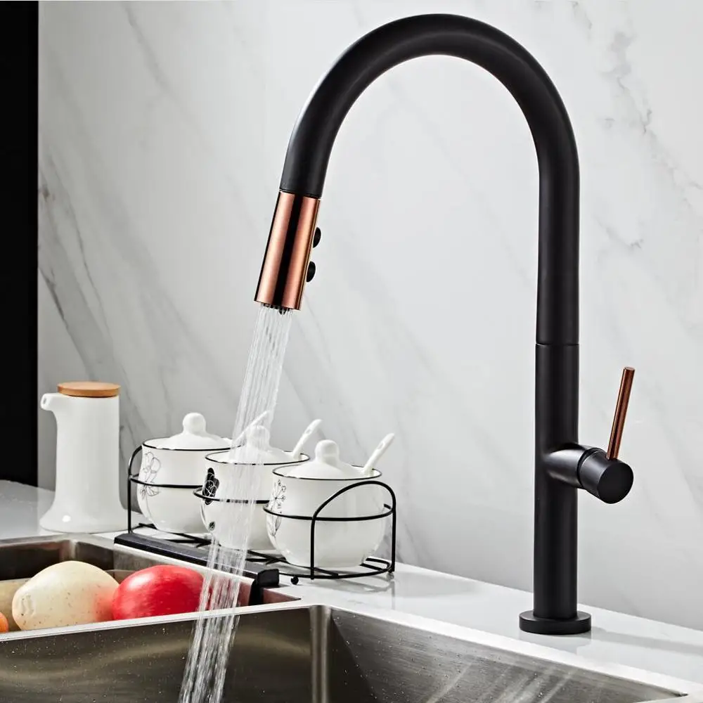 Newly Arrived Pull Out Kitchen Faucet Rose Gold and White Sink Mixer Tap 360 Degree Rotation Kitchen Mixer Taps Kitchen Tap