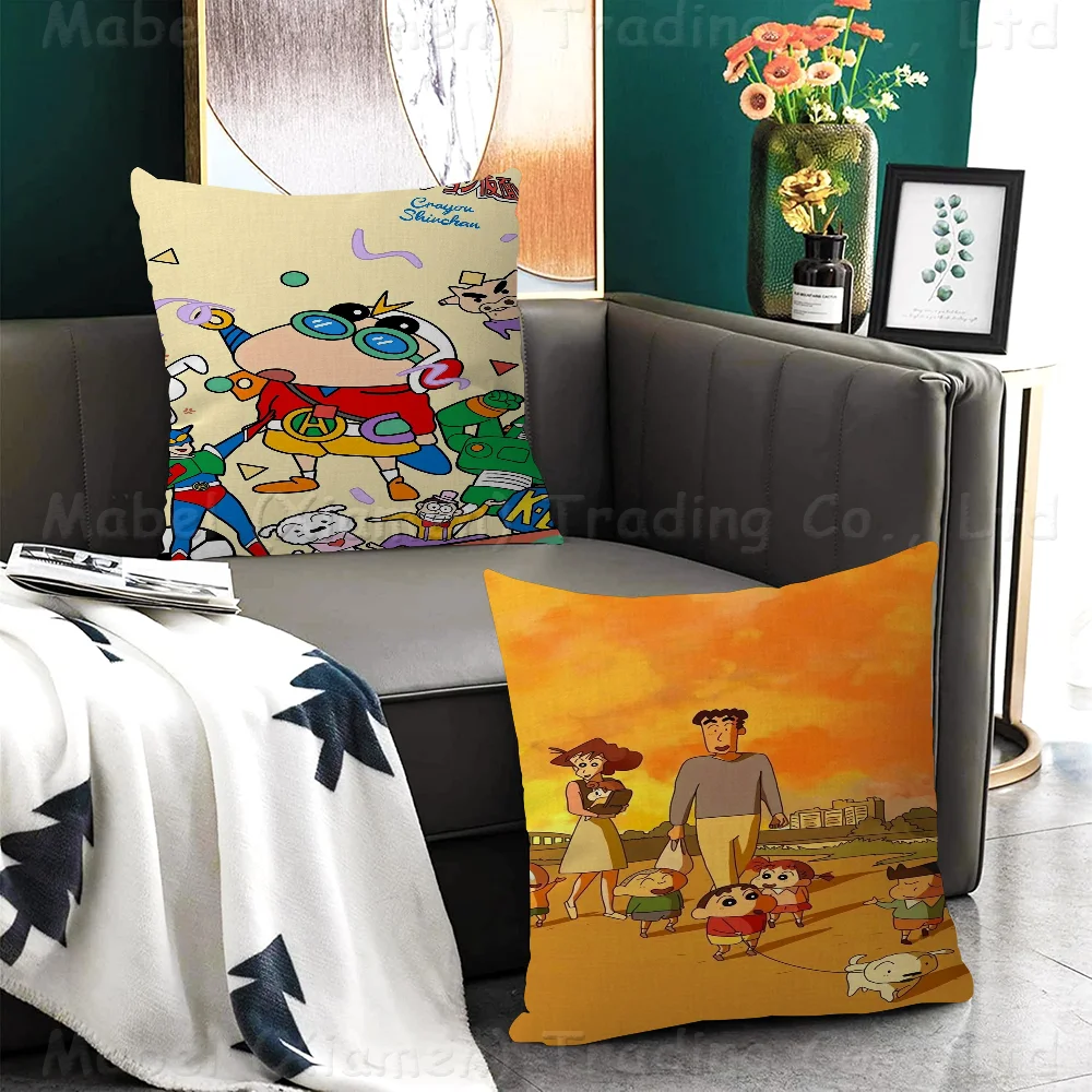 C-Crayon S-Shin-Chan Pillow Covers Cartoon Sofa Decorative Home Double-sided Printing Short Plush Cute Cushion Cover