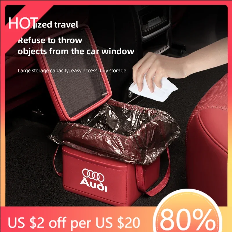 

2025 Горячий портативный складной автомобильный мусорный бак, кожаная сумка для хранения, аксессуары для Audi S-line A3 A4 A6 A5 Q5 A1 Q7 Q3 Q2 Q8 A7 A8 TT