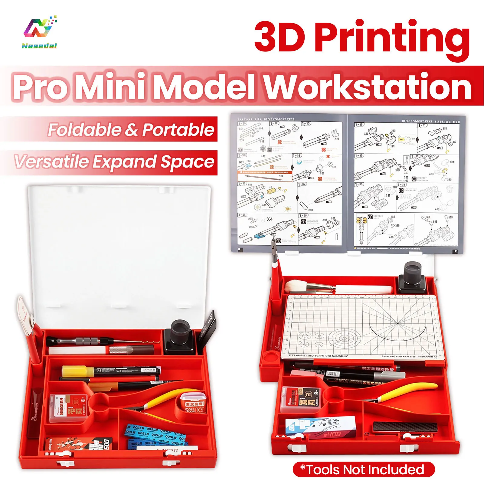 Hobby Mio 3D Printed Mini Model Workstation Portable Foldable Pro Storage Box with Drawer Expandable Face for Gundam Model Build