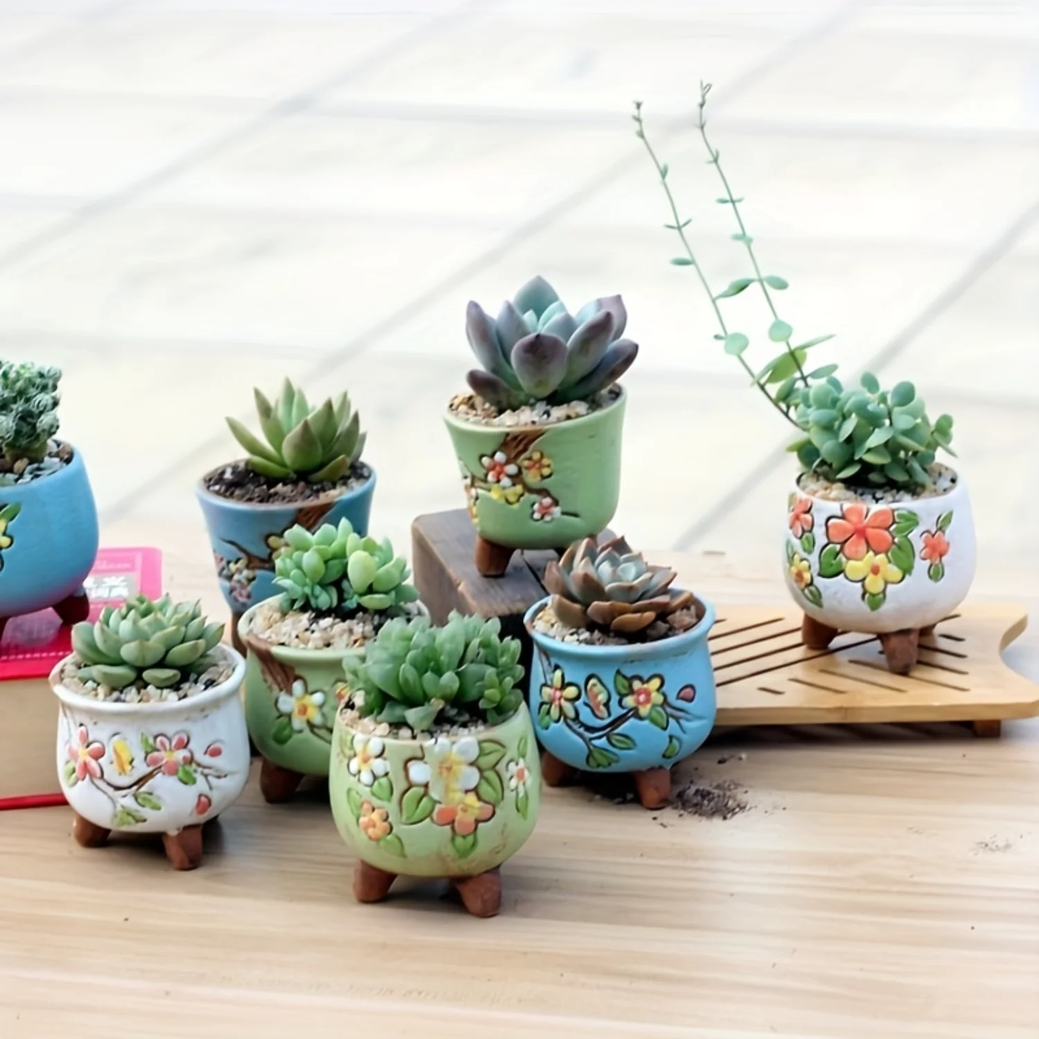 3pcs, The New Korean-style Multi-meat Mini  Pot Ceramic Thumb Pot Retro Rough Pottery Color Hand-painted Multi-meat Pot, Hand-pa