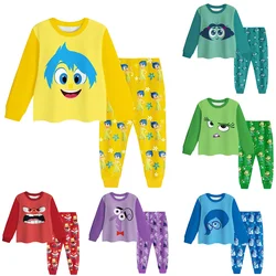 2pcs Inside Out 2 Long Sleeved Pajamas Anime Figure Joy Disgust Anxiety Sadness Fear Envy Children Nightwear Kawaii Kids Gift