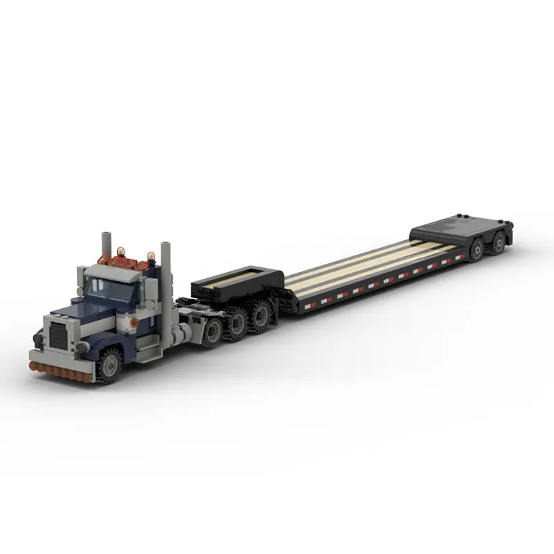 

Original design 707-piece small particle building block assembly toy: Cargo transport truck and flatbed trailer vehicle model.