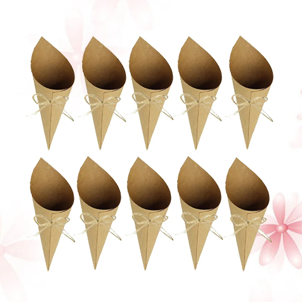 50pcs Kraft Paper Cones Self-Adhesive Confetti Containers For Wedding Party Rose Petals Toss Simple Design Cone Shaped Decor