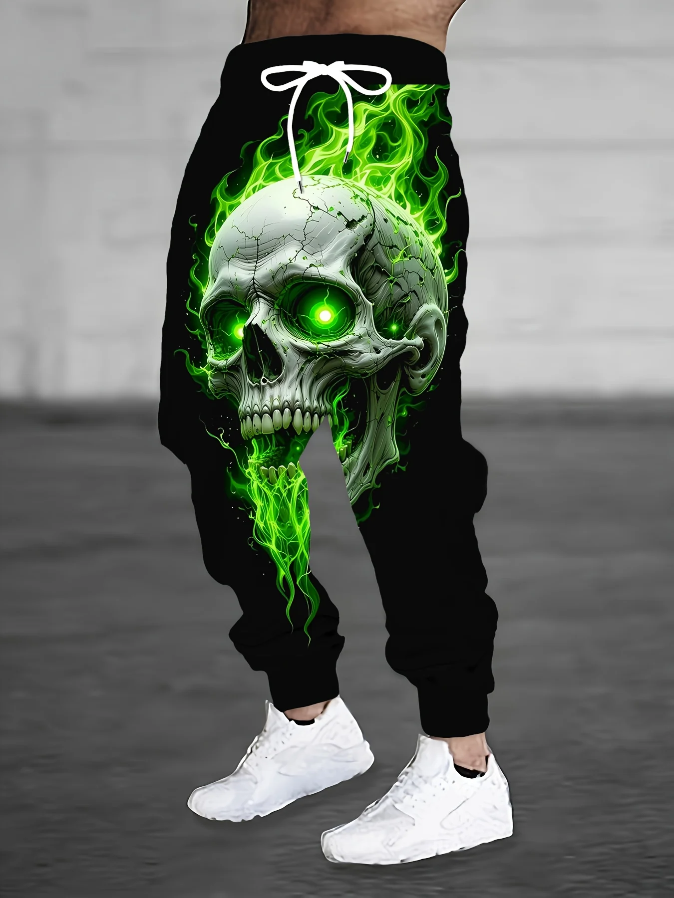 Neuheiten: Western-Skelett-Cowboy-Print Unisex-Jogginghose mit geradem Bein, Gothic-Streetwear-Sweatpants für entspannte Abendveranstaltungen. – Detail 4
