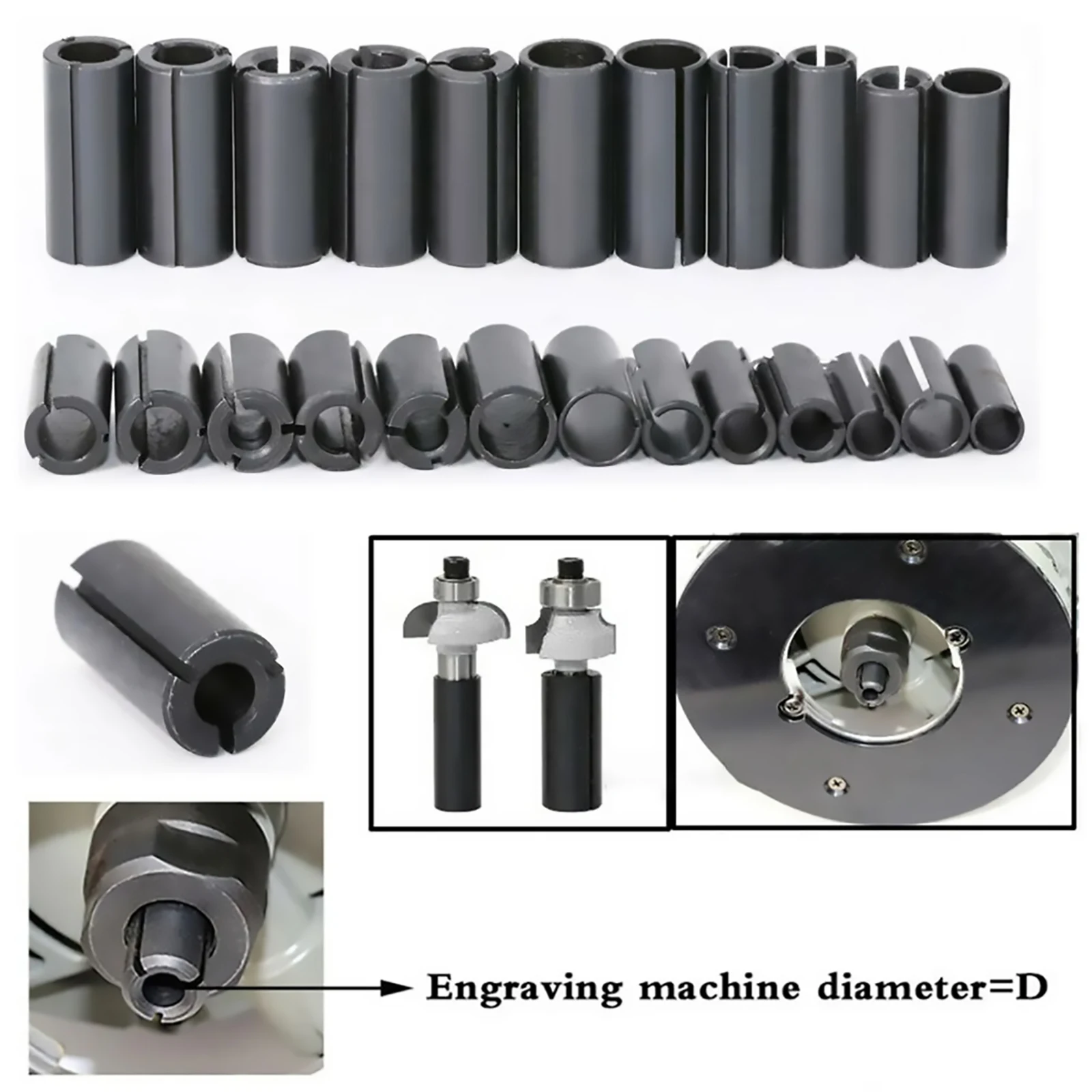 9/12/13Pcs Engraving Machine Adapter Collet Carbon Steel Milling Cutter Converter Collet High Precision Trimming Machine Adapter