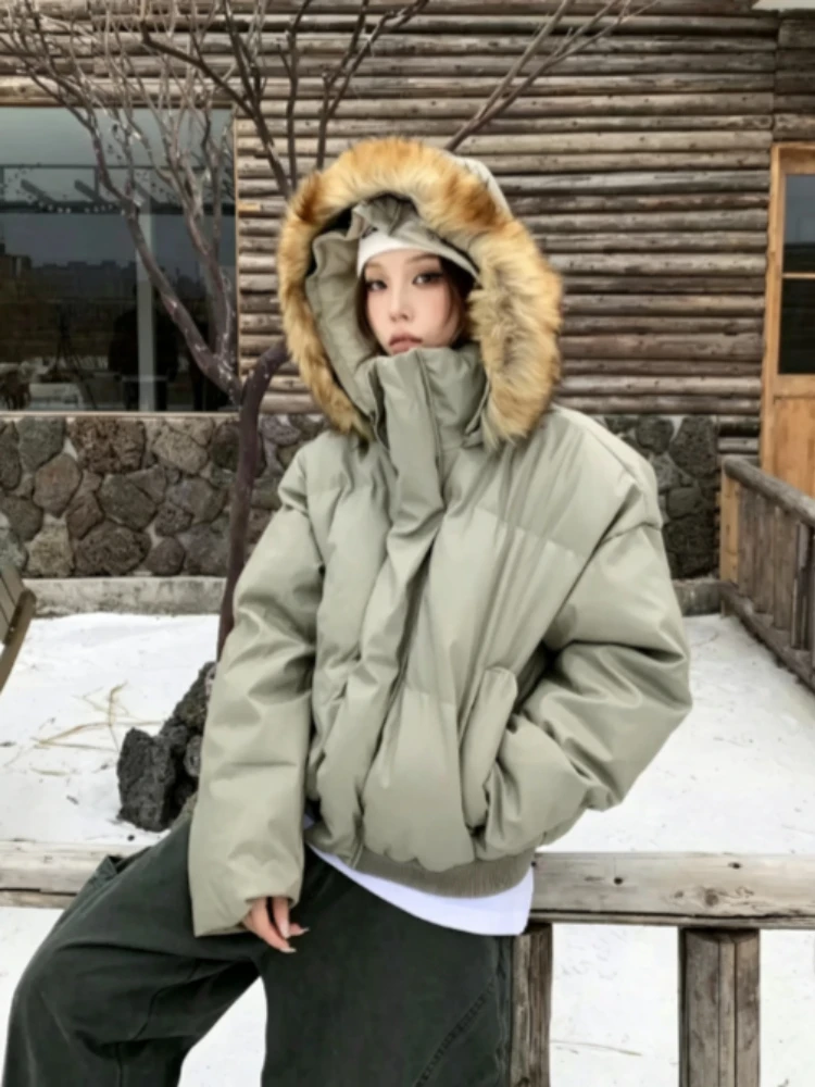2026 Y2K Vintage Women Faux Fur Turtleneck Coat Korean Style Winter Warm Cotton Padded Parka Trendy Casual Street Outerwear Tops