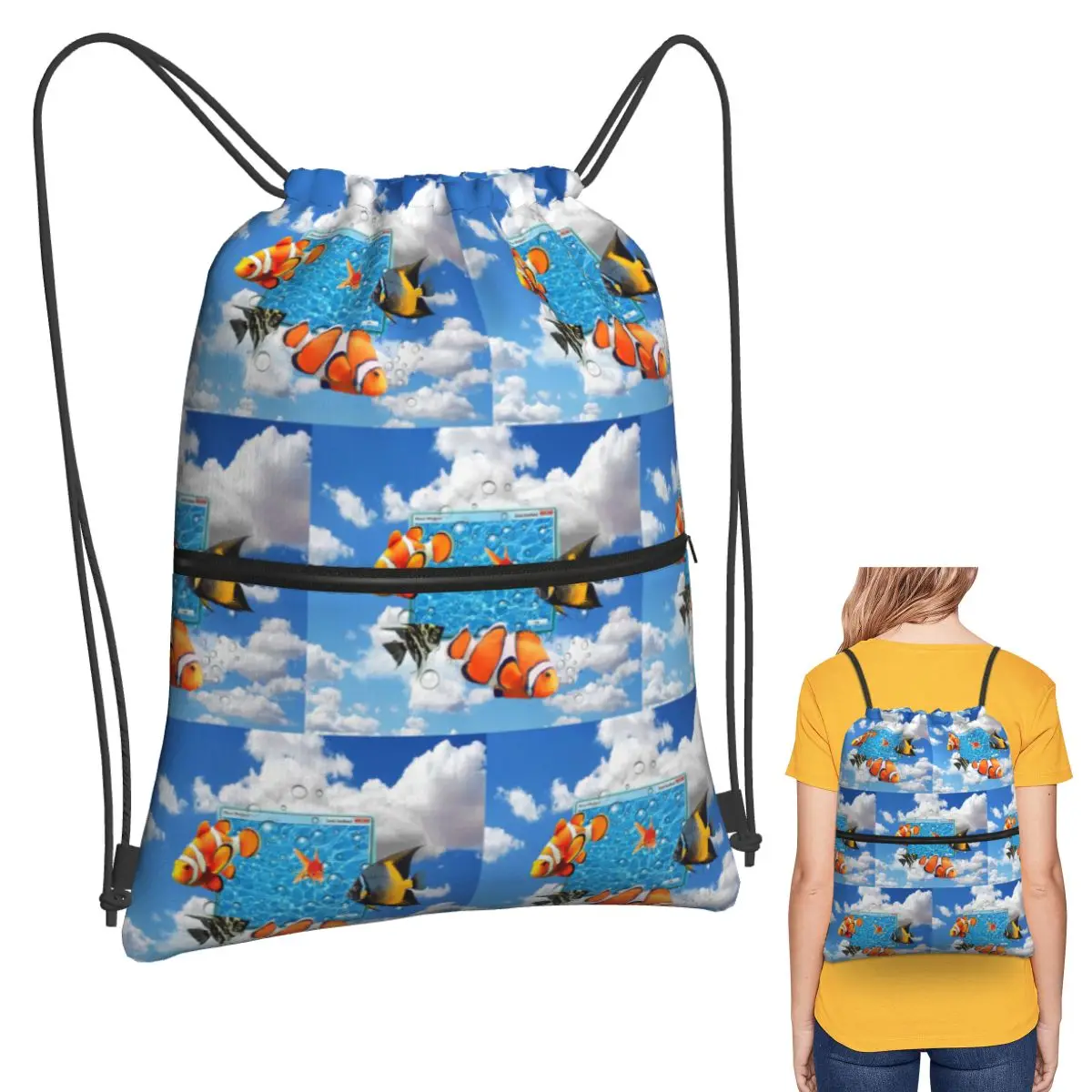 

Swimming Frutiger Aero Fish Backpacks Portable Drawstring Bundle Pocket Sports Bag Book Bags for Travel School
