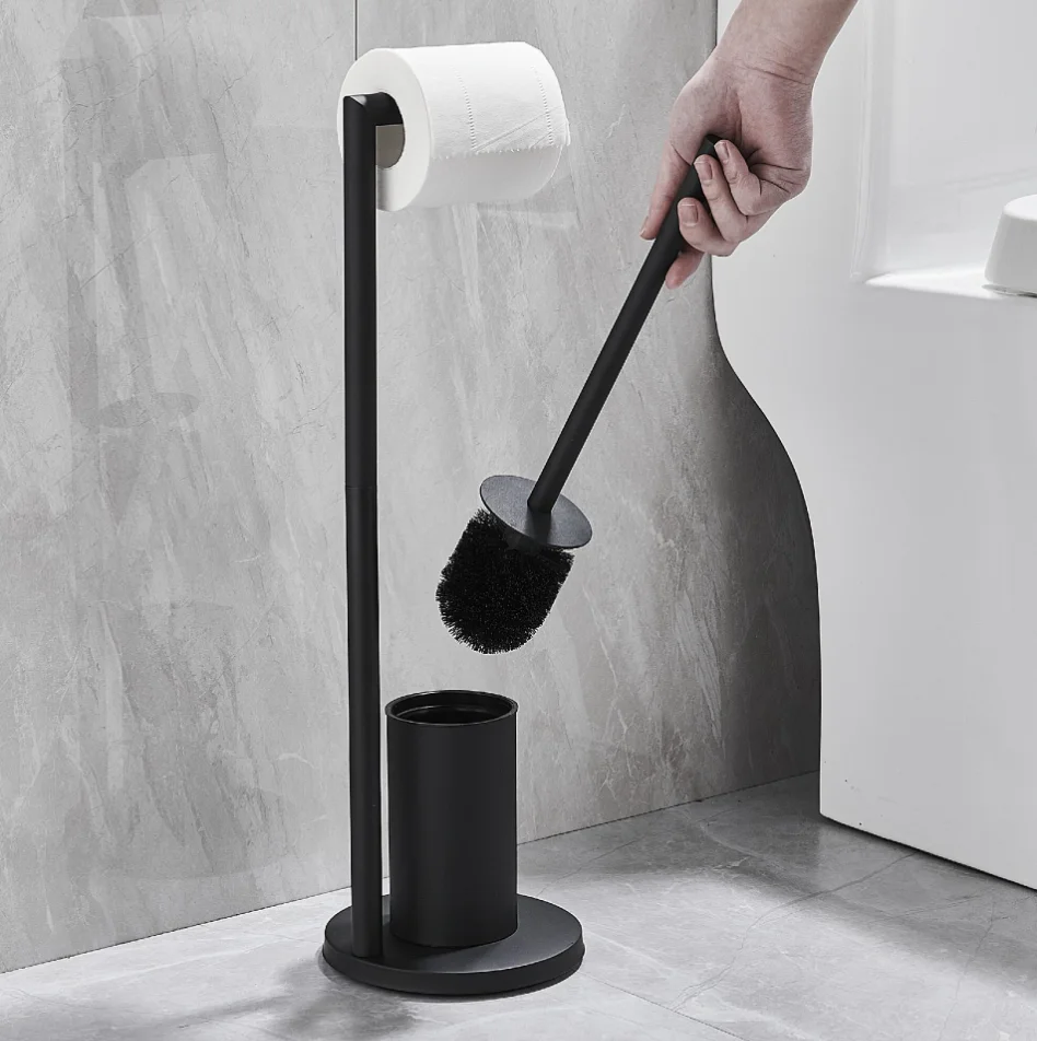 Floor toilet brush holder with toilet paper holder 304 stainless steel standing paper towel holder toilet brush