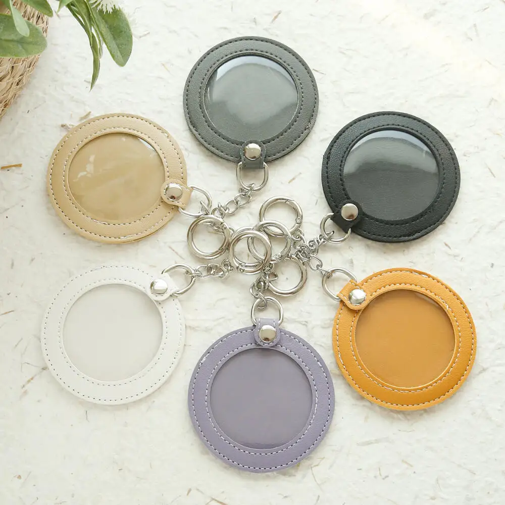 Personalized Custom Name PU Pin Display Keychain Round Acrylic Badge Holder Anime Collectible Key Ring Gift Travel luggage tag
