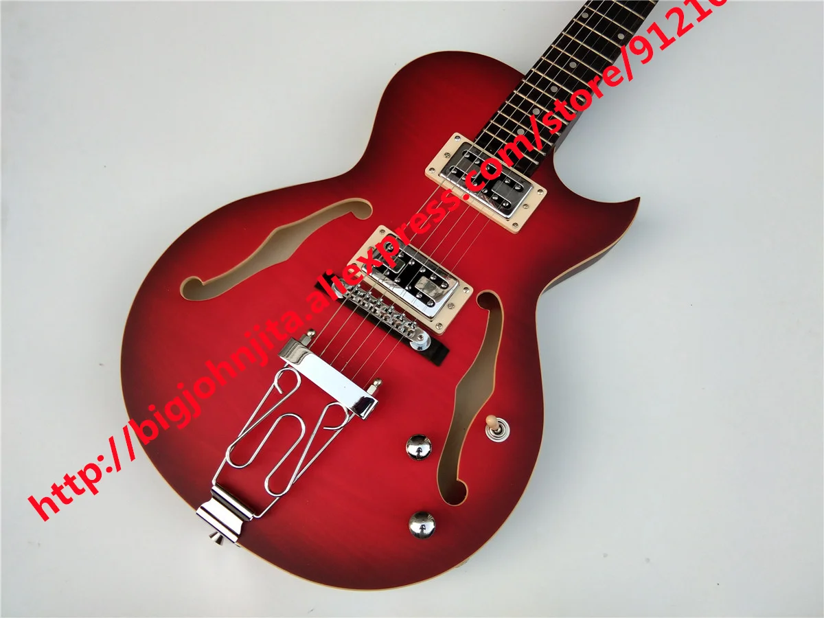 Semi Hollow Electric Guitar, Mahogany Body, Rosewood Fingerboard, 2 Pieces Pickups, Matte Red, New, BJ184