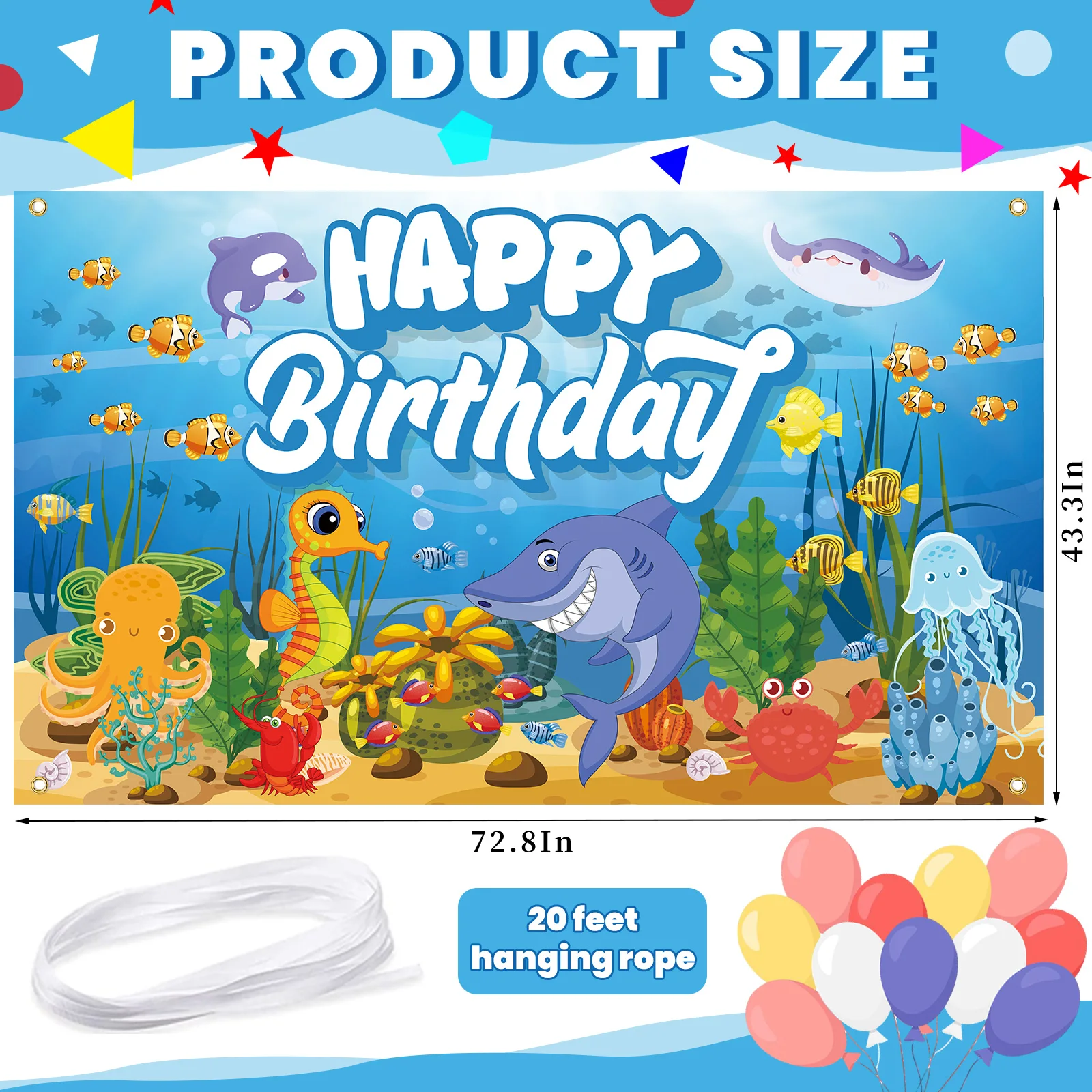 Under The Sea Party Decoations Backdrop Banner Ocean Theme Birthday Party Supplies Ocean Animal Happy Birthday Party favors