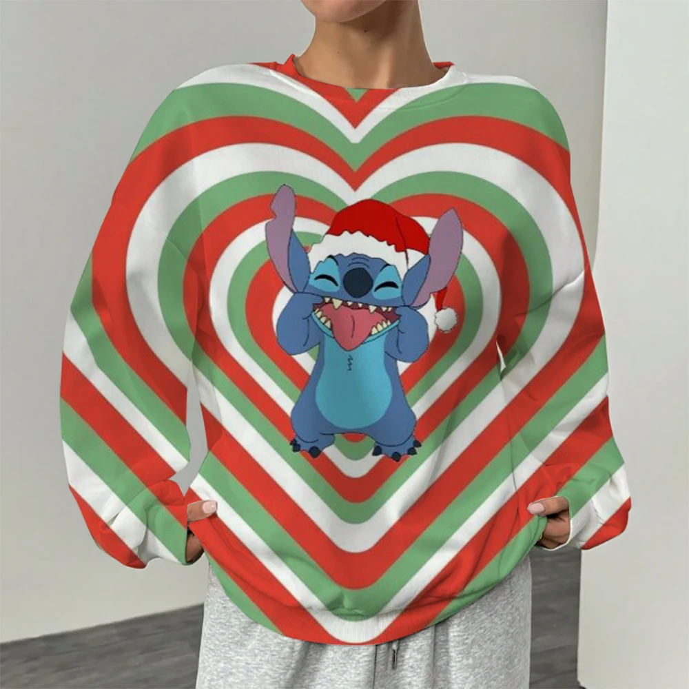 

Women's Stitch Printed Sweatshirt, High Street Women's Hoodie, Y2K Pattern Clothing, Casual Round Neck Sweater