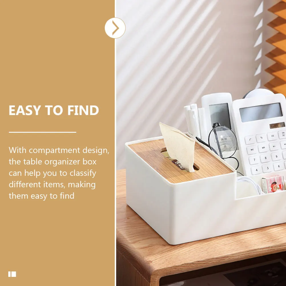 

Bamboo Desktop Organizer Box Multi-Functional Tissue Box Remote Controller Case Large Capacity Desktop Organizer Storage