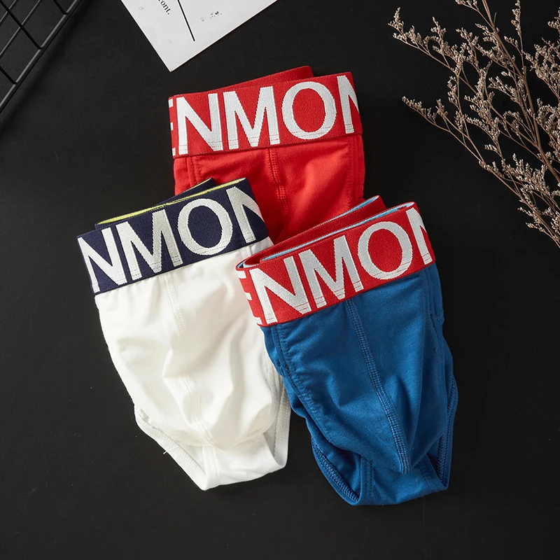 Menccino ropa interior de moda para hombres de algodón de cintura baja ajustada u convexa sexy bikini calzoncillos impresos ropa interior para