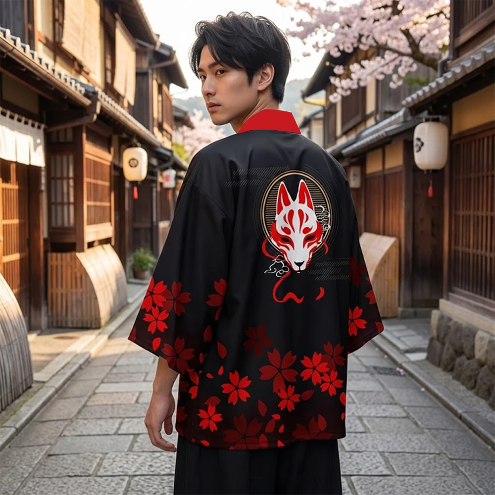 

Men's Traditional Printed Kimono Women's Lightweight Japanese Cardigan Streetwear 7/8 Sleeve Open Front Cloak Cosplay Costume