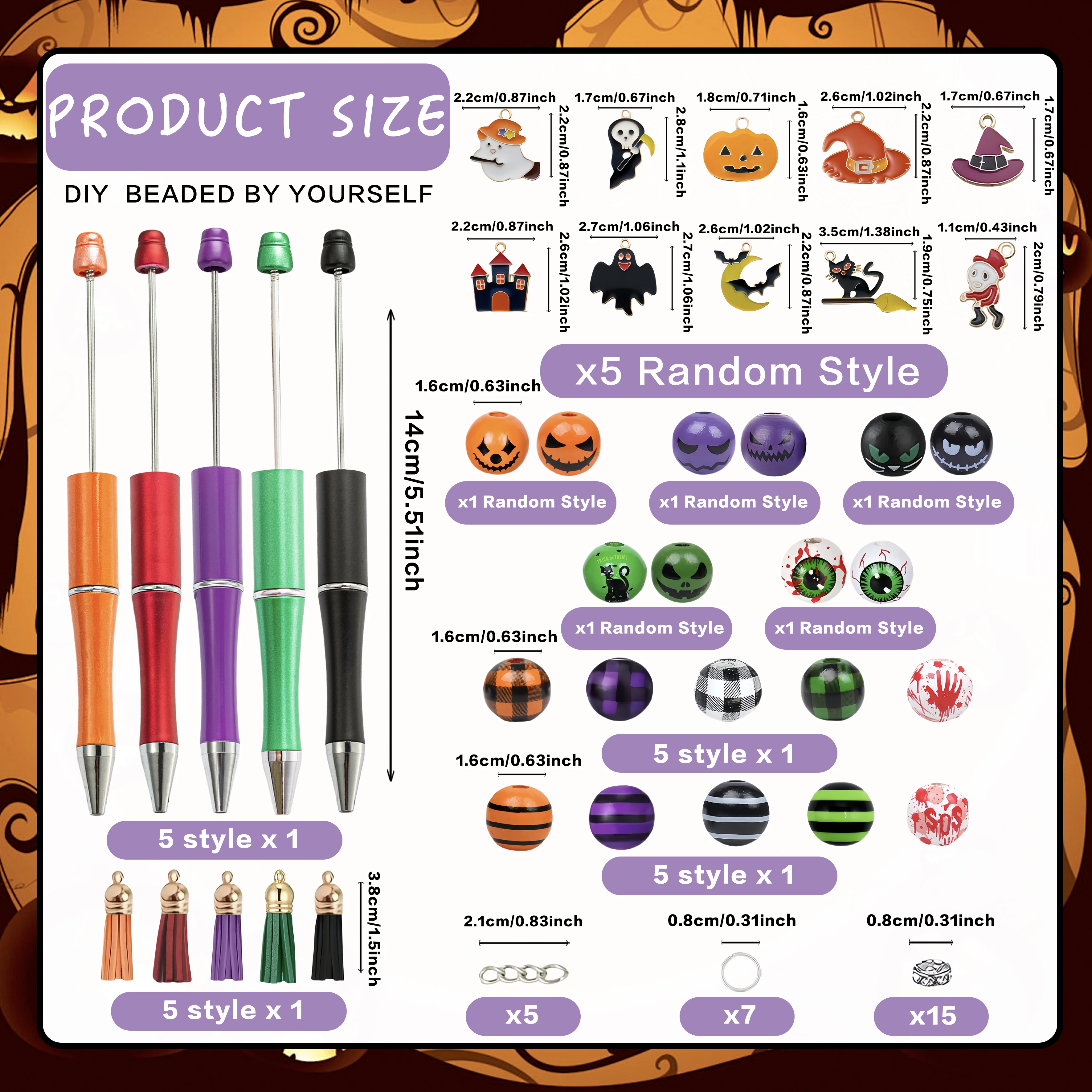 5 قطع من قلم حبر جاف مطرز يدويًا على شكل Ghostface للهالوين ومجموعة شرابات من الخرز الخشبي، مستلزمات المكتب والدراسة #2