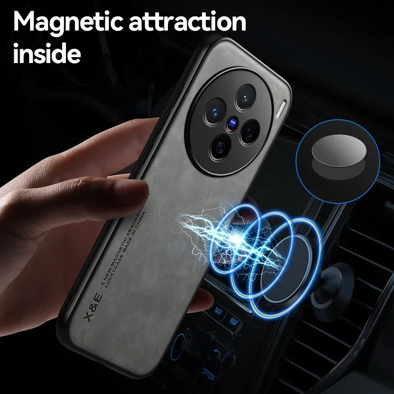 For Vivo X200 Pro,X200 Case Shockproof Luxury Leather Texture Silky Feel Cover With Magnetic Attaction inside For VIVO X 200