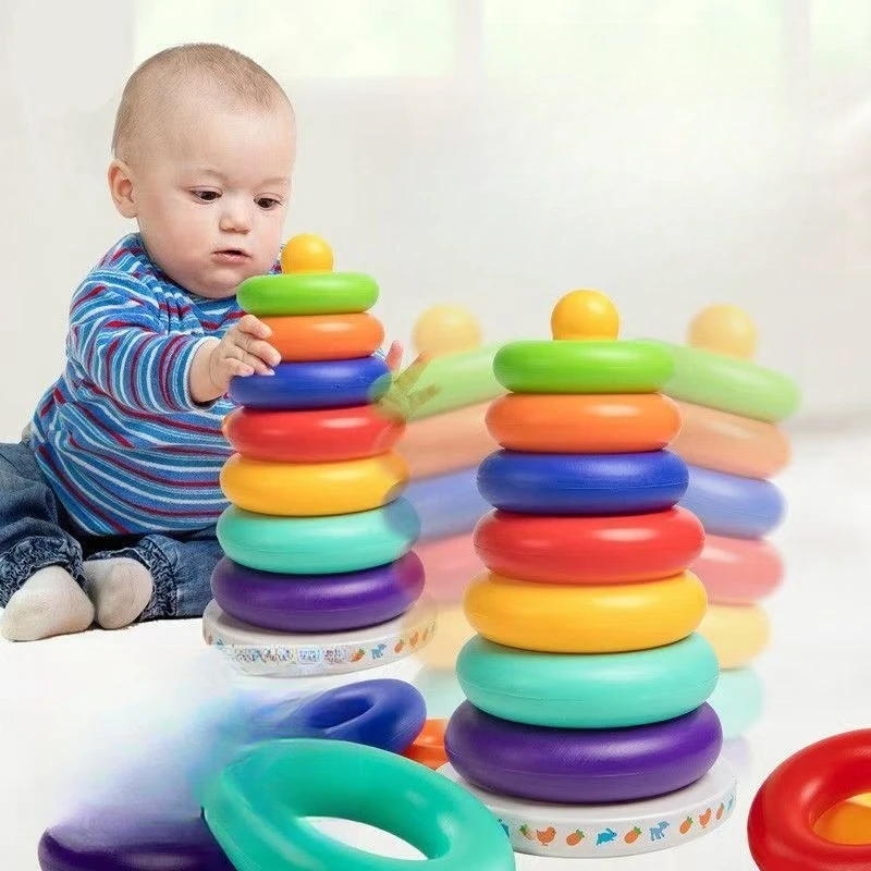Die Die Le Children's Early Education Educational Toys Rainbow Tower Rings 0-3 Years Old Infants Early Education Baby Toys