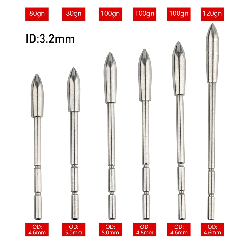 12PCS 80/100/120gr Arrowheads Arrow Point for ID 3.2 mm Arrow Shaft OD 4.6/4.8/5.0mm Broad Head Target Archery Hunting