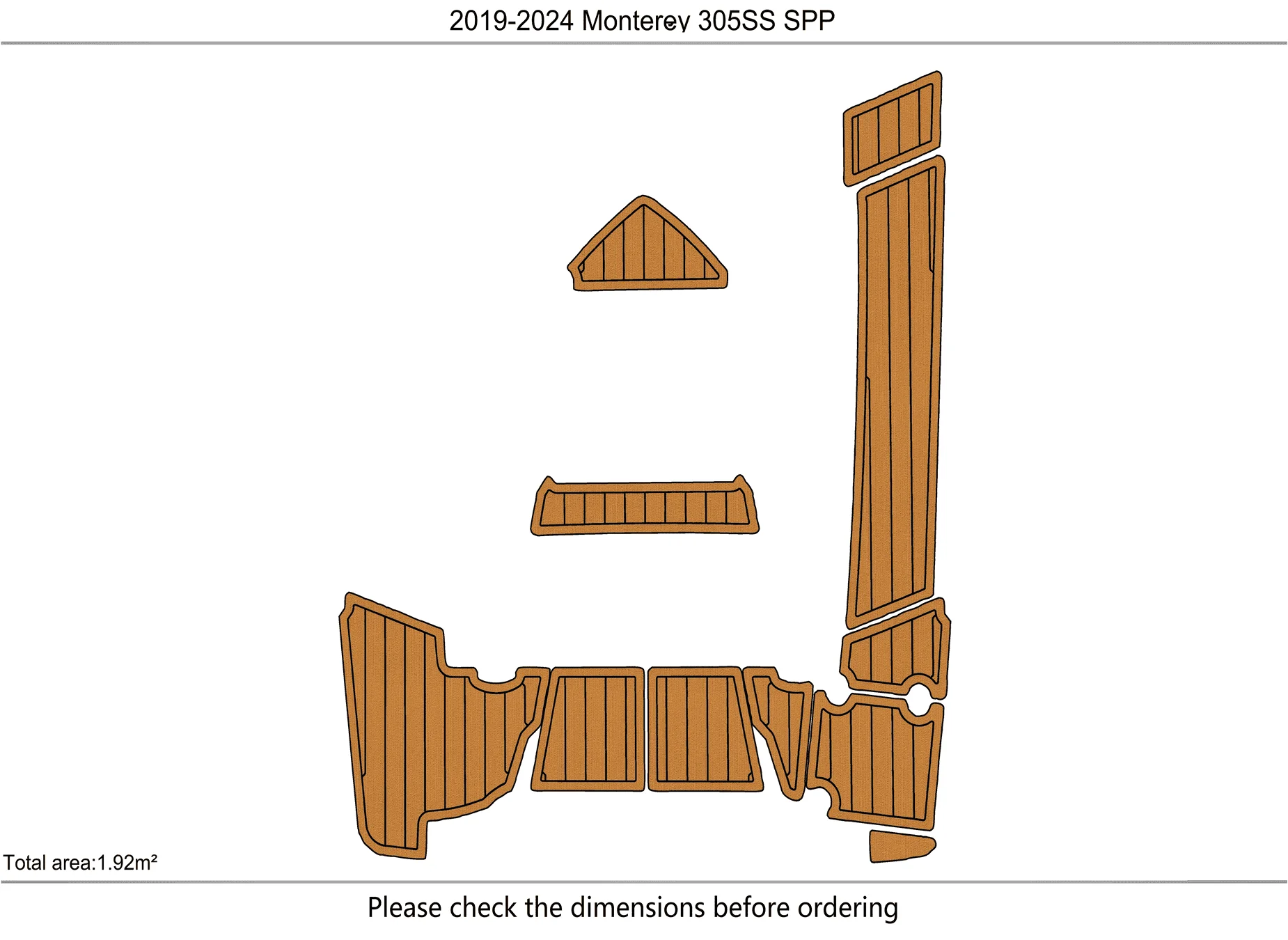 Non-Slip EVA Faux Teak Marine Mat Self-Adhesive 6mm Yacht Cockpit Pad for2019-2024 Monterey 305 SS SPP Boat Decking Easy Install