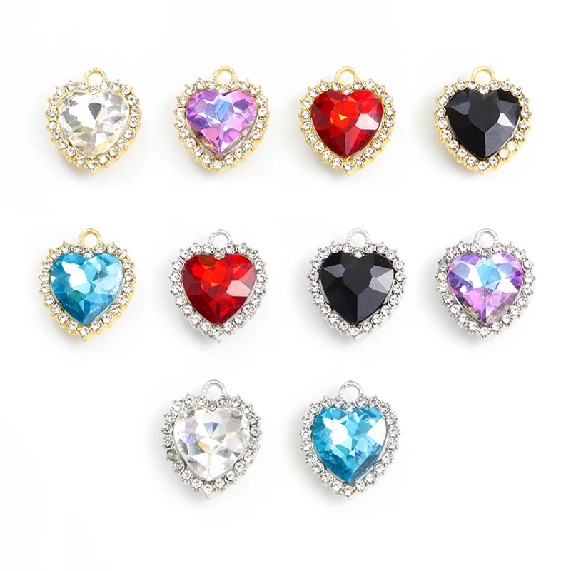 10pcs European Peach Heart Rhinestones Charms Princess Style Jewelry Findings DIY Necklace Earrings Crown Heart Accessories