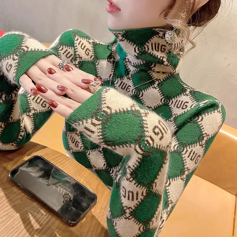 Red High Collar Slim Fit Knit Sweater Base Layer irt for Women Faionable Inner Wear Commute Sle Winter 2023 New Arrival