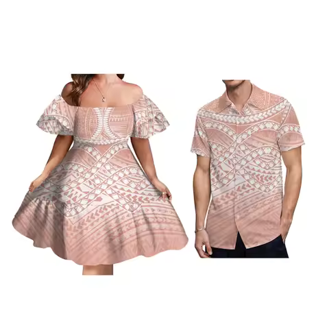 Tattoo Designs Customized On Demand Feature Ruffle Sleeve Dress Polynesian Traditional Tribe Short Dress For Evening 1 MOQ