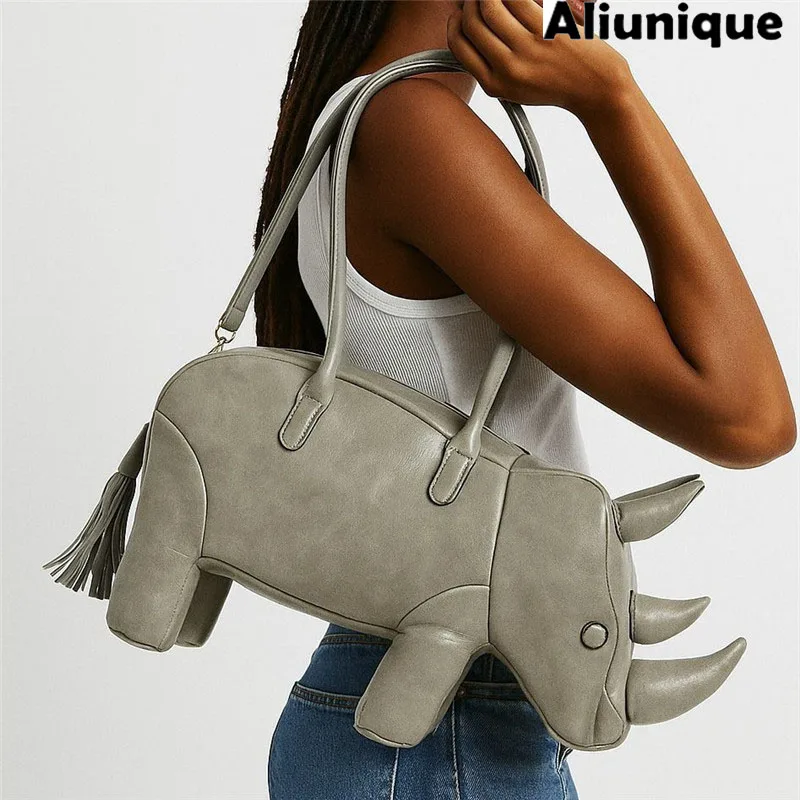 Funny Versatile Bag Cute Creative Rhinoceros Design Women Shoulder Bags Cute Novelty Bag PU Leather Shoulder Crossbody Bags New