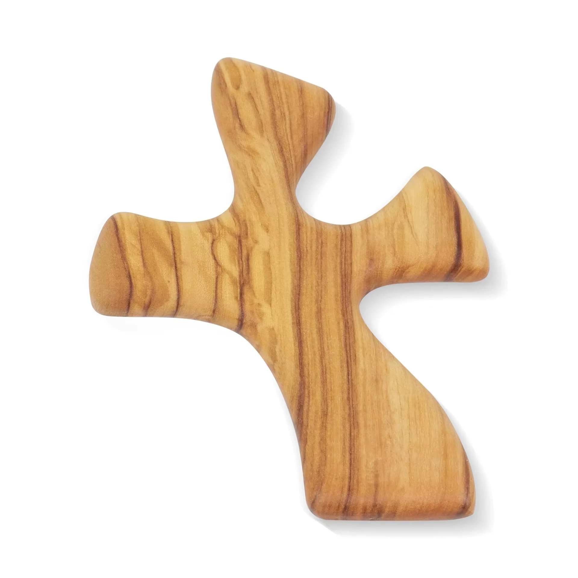 Wood Handheld Wood Cross Healing Cross Olive Wood 5'' Fits in the Hand for Praying Wooden Cross Fingertip Stress Relief Gifts