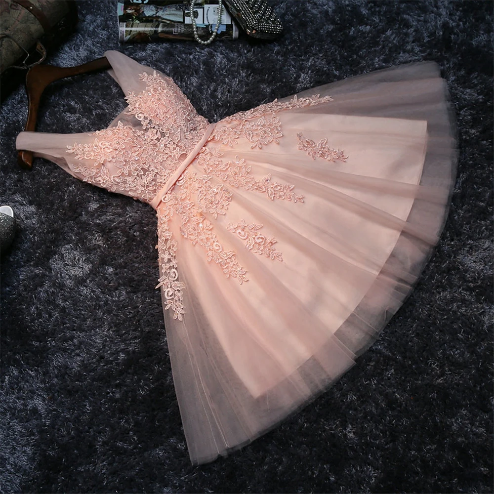 

Bealegantom Stock A Line Short Homecoming Dresses Lace Lace Up Cocktail Birthday Mini Prom Party Graduation Gown Hoco Dress H05