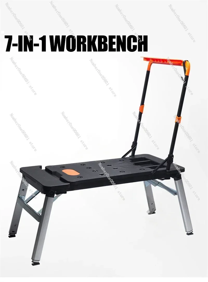 7 In 1 Portable Workbench ,Multifunctional Folding Work Table,Sawhorse, Scaffold, Hand Truck, Car Creepe