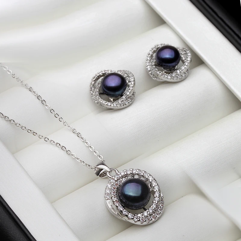 Original weißes Naturperlen-Halsketten- und Ohrring-Set für Damen, echtes 925er Sterlingsilber, Perlenohrring-Set, Geschenk für Frau, Mutter, Jahrestag – Detail 6
