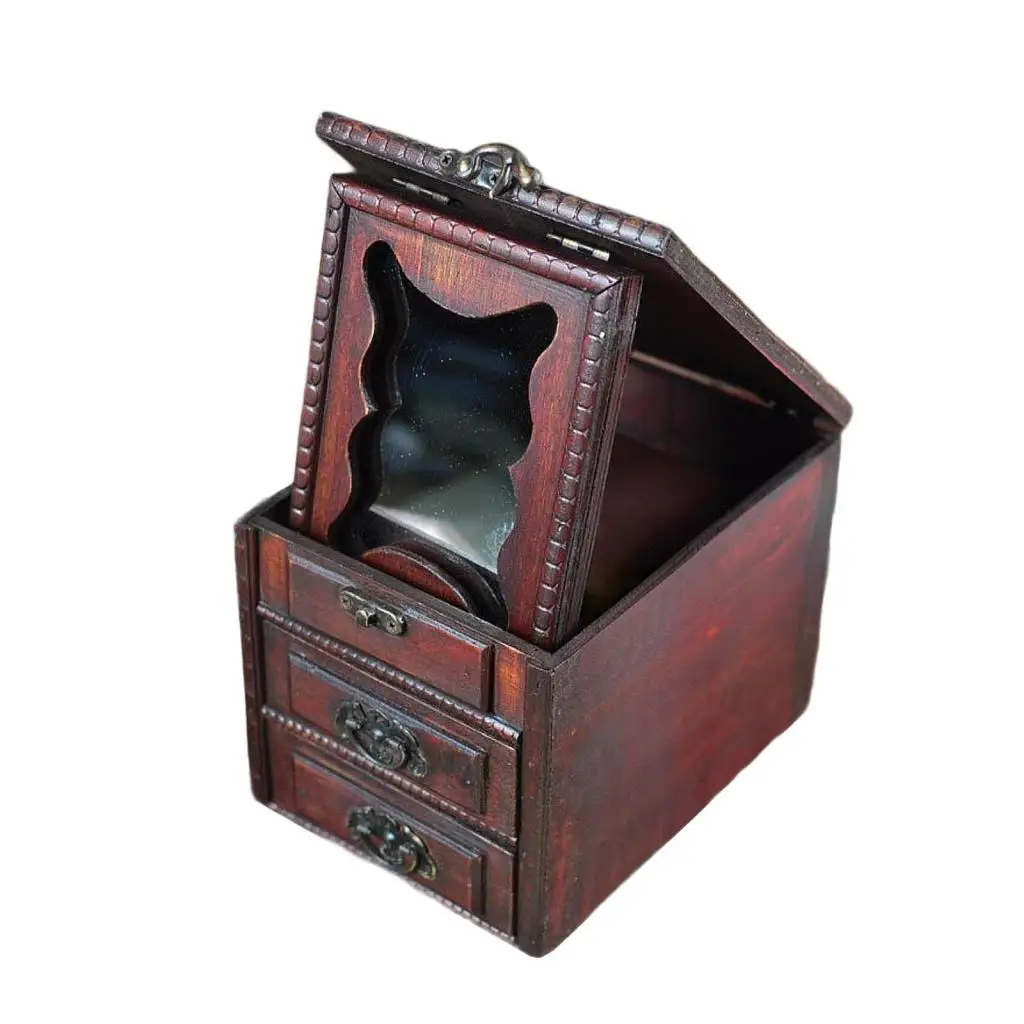 

Wood Jewelry Box Jewelry Case Rustic Trinket Box Multifunctional Jewelry Storage Box with Mirror for Comb Earrings Brooches