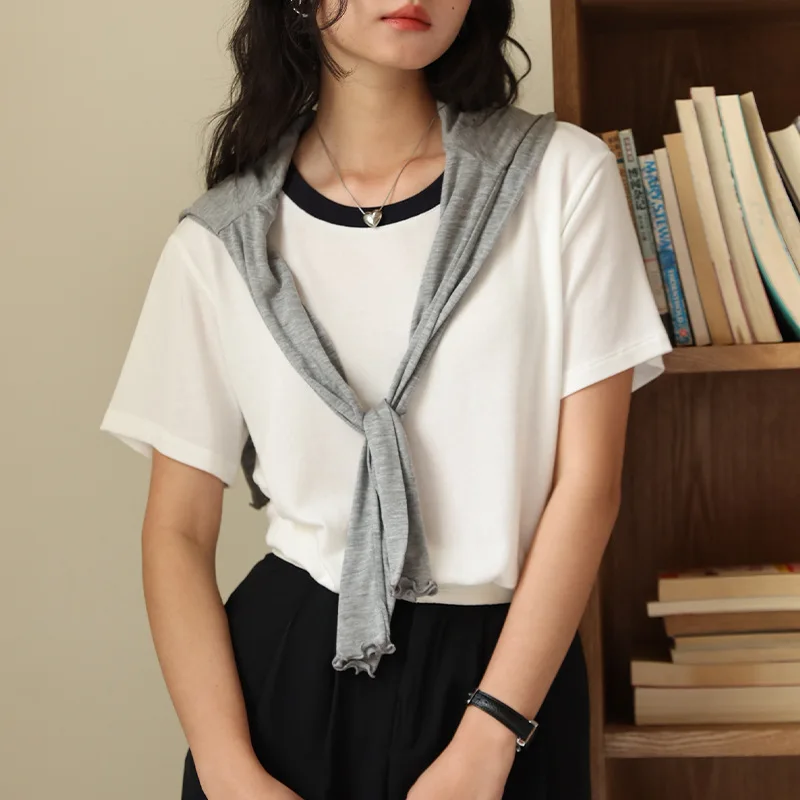 

Spring Summer Linen Hoodie Women's New U-Shaped Loose Bottom Shirt Basic Versatile Casual Top Short Sleeve T-Shirt