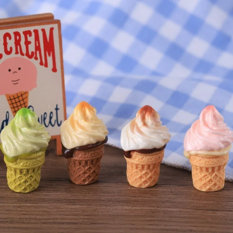 4pcs 3D ice cream cone DIY simulation convenience store miniature food toy resin ornament