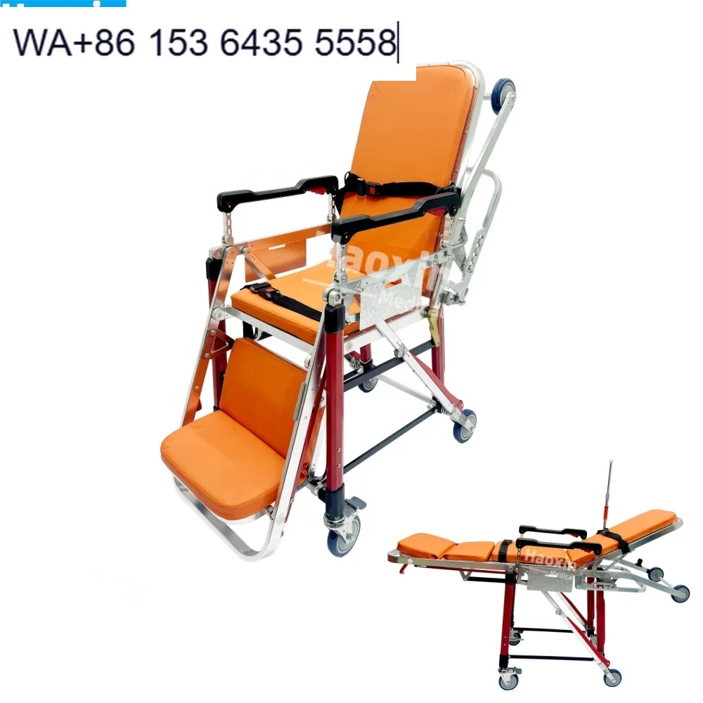Aluminum Alloy Ambulance Stretcher Convertible to Chair, One Person Operation, 5-Position Adjustable Backrest