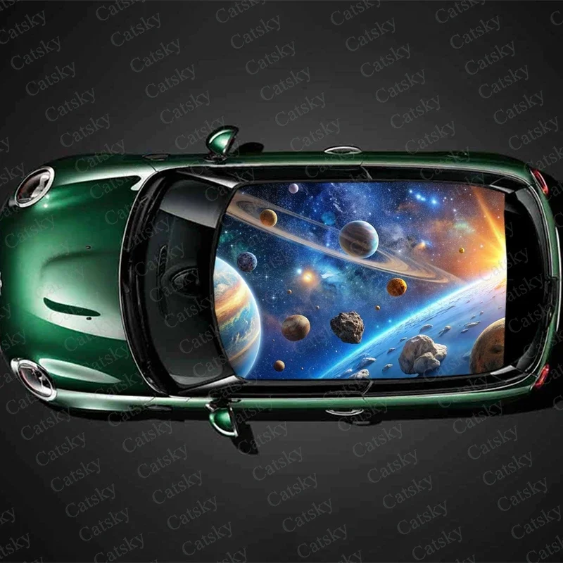 Planets of Solar System Car Roof Sticker Wrap Racing SUV Accessories Packaging Painted PVC Custom Car Graphic Decal