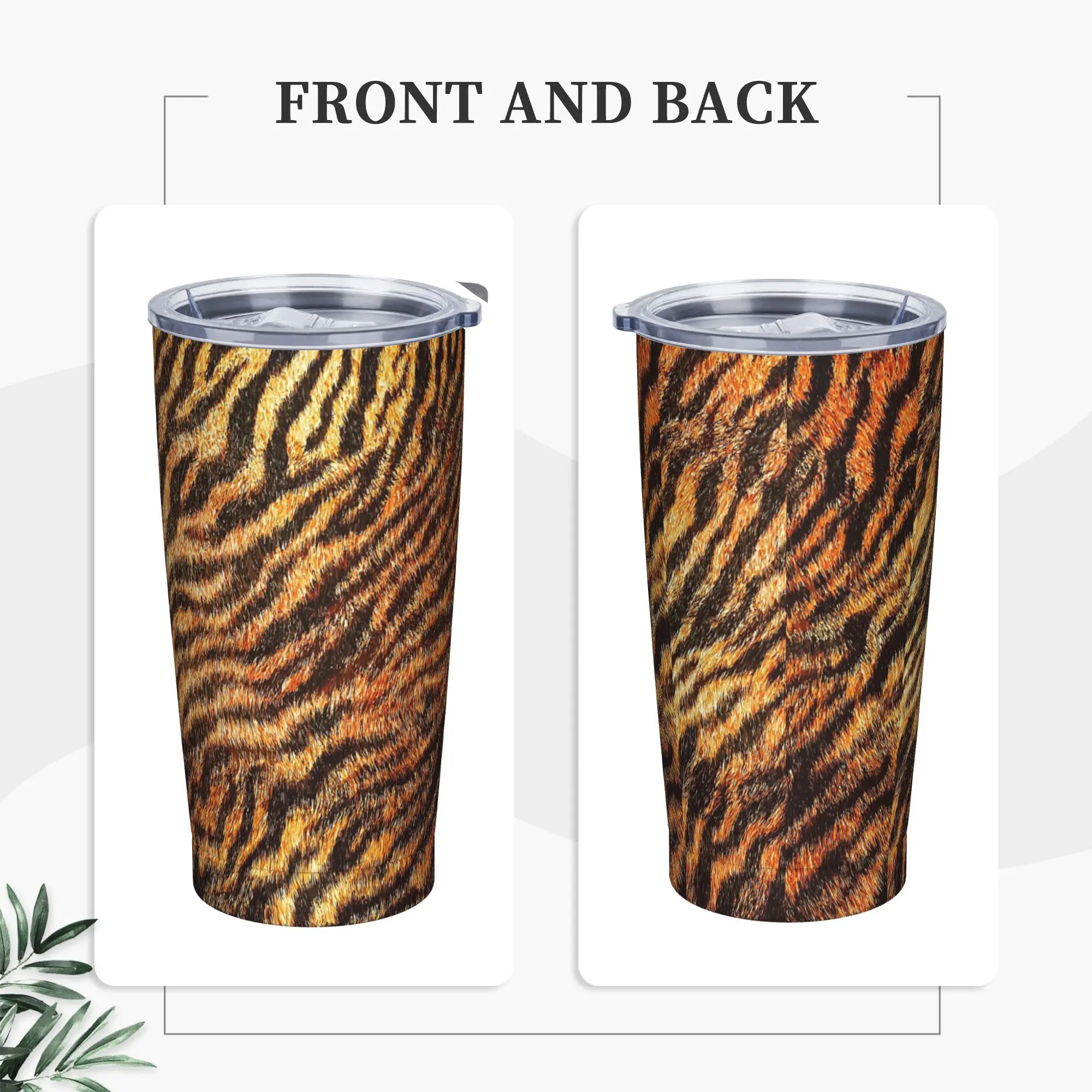 Bengal Tiger Fur Wildlife Print Tumbler Vacuum Insulated Leopard Texture Coffee Cups with Lid Straw Home Mugs Spill Proof, 20oz