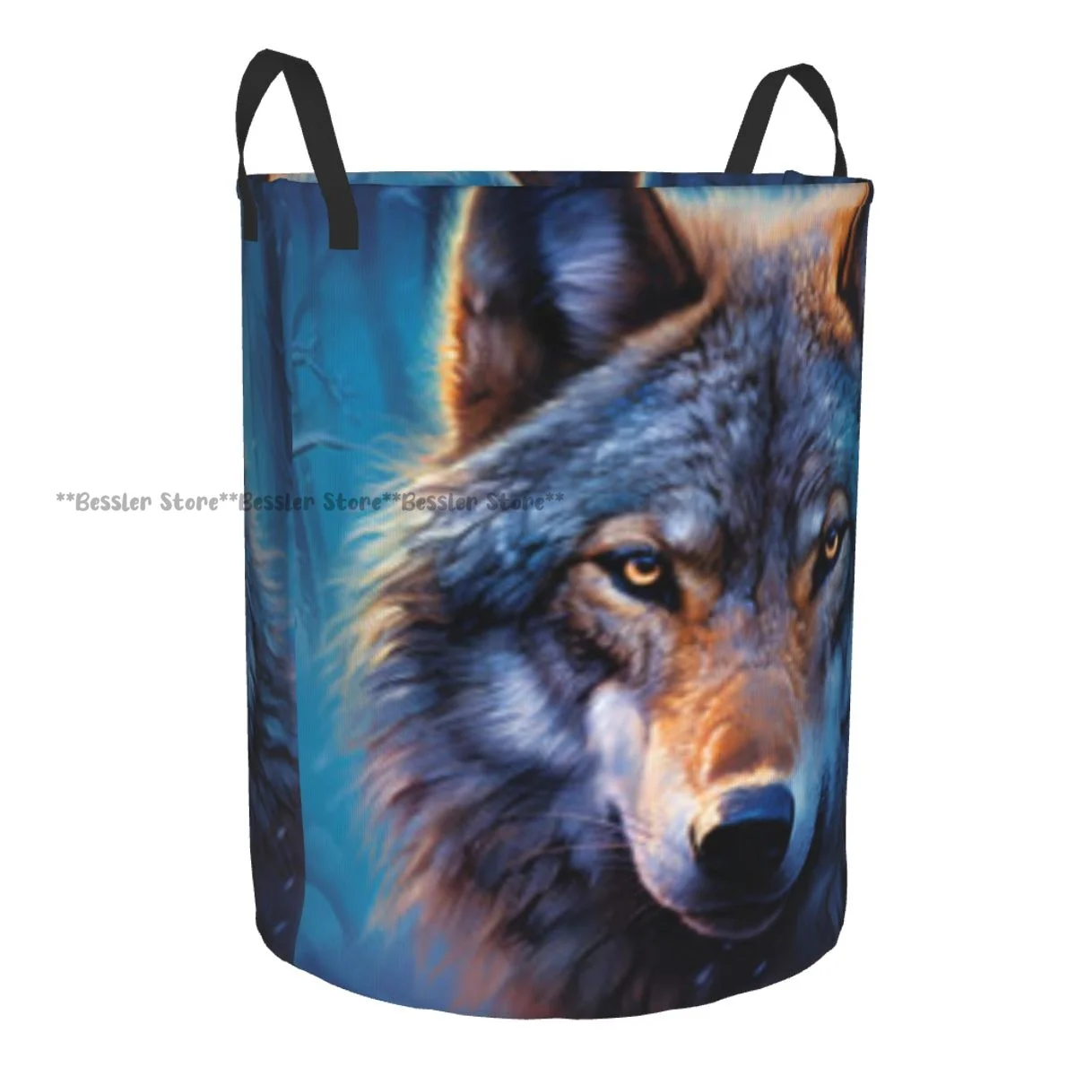 Laundry Basket Wolf In The Winter Forest Round Storage Bin Collapsible Hamper Clothes Bucket Organizer