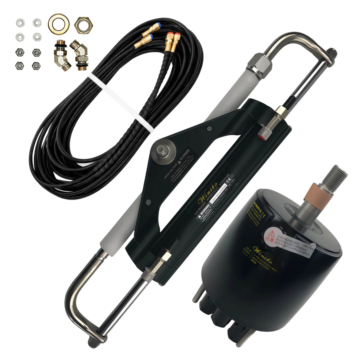 WINIBO Hydraulic Steering System Kit for Outboard Motor Up to 150HP Single Station Marine Boat Helm Pump Cylinder