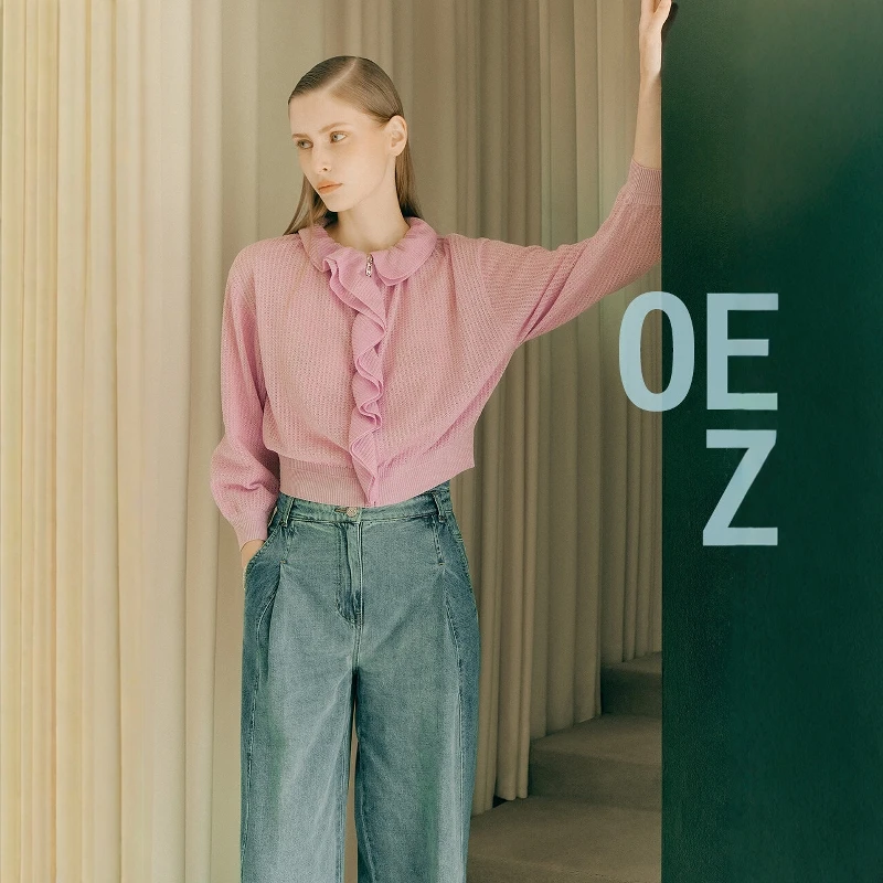 

Ele Long Sve V-Ne Трикотаж Романтическая кружевная отделка Женская хлопковая осенняя мода для молодежи