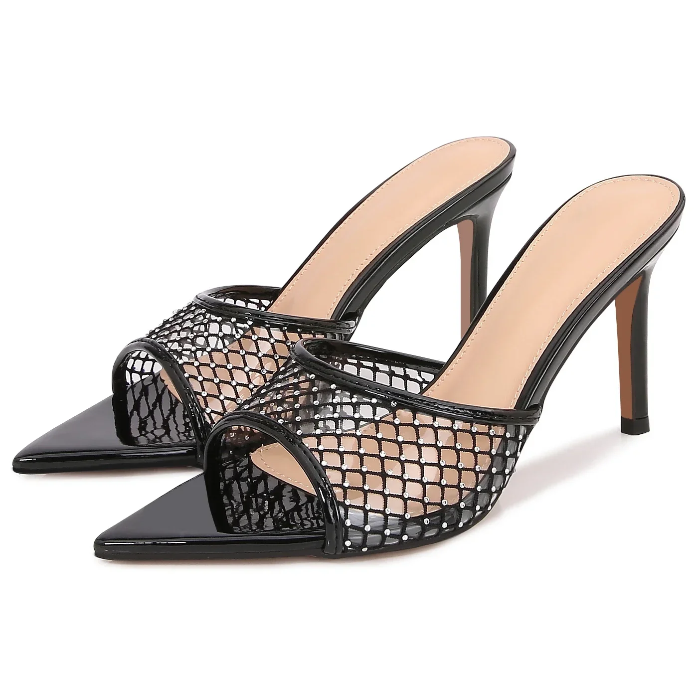 

【Measure your feet length before order】Crystal Elegant Luxury Designer Women Slide Sandals High Heel Pointed Toe Shoes 80-CHC-33
