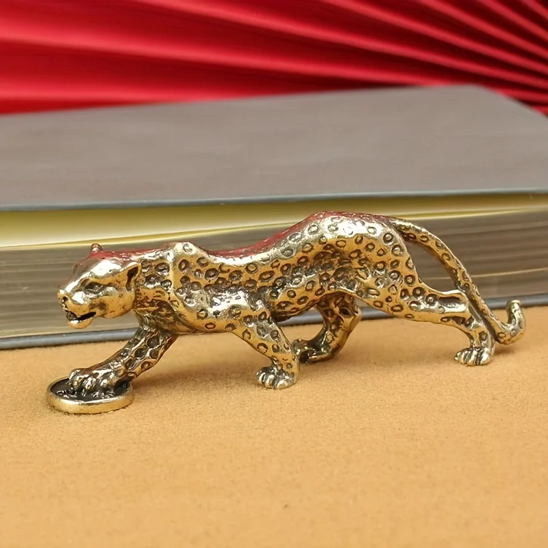 1pc Vintage Brass Metal Leopard Ornament,Decorative Desk Accessory,Office Desktop Decor,  Home Decoration,Money Leopard Figurine